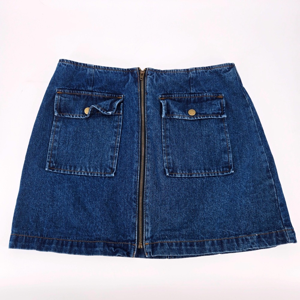 Y2K Angel Kiss Denim Mini Skirt High Waist 100% Cotton Medium Wash XL